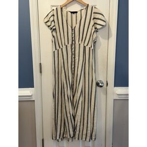 jane and delancey 85% Cotton Stripped Midi Dress Pockets Size Medium Prairie
